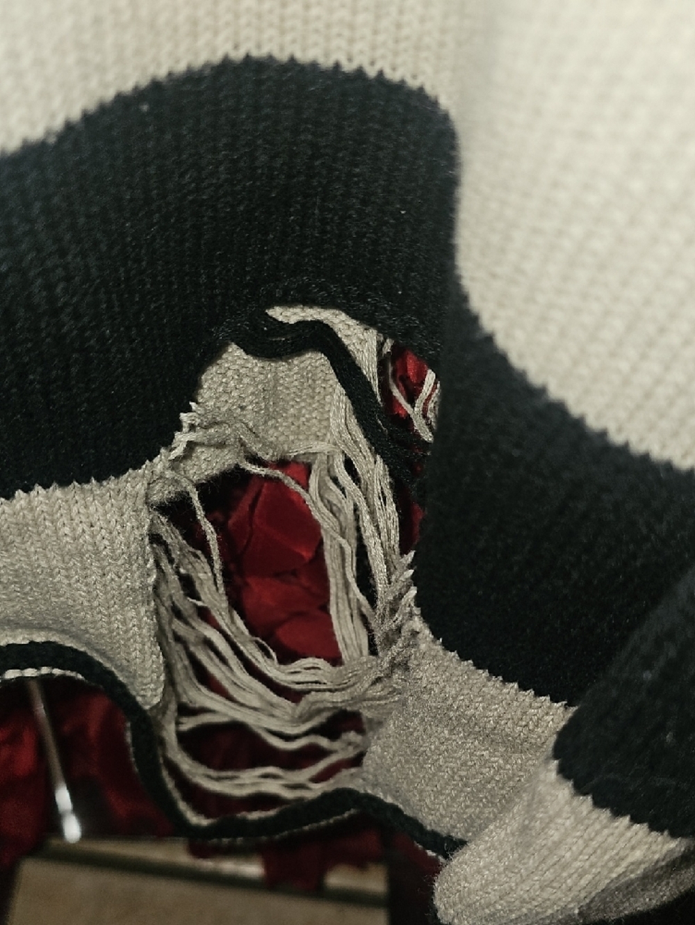 Iron Fist Black and Cream Striped Skull Ripped Crewneck Sweater Size Large - Picture 4 of 8